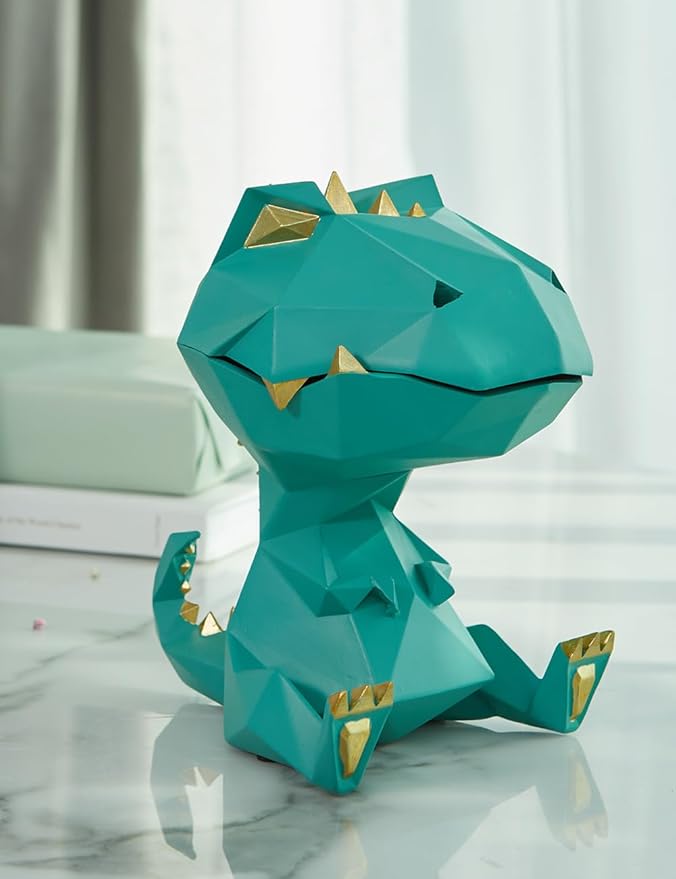 HAUCOZE Dinosaur Candy Dish Cookie Jar Storage Statue Modern Home Decor Sculpture Table Centerpiece Gift for Living Room Green 7.5 Inch