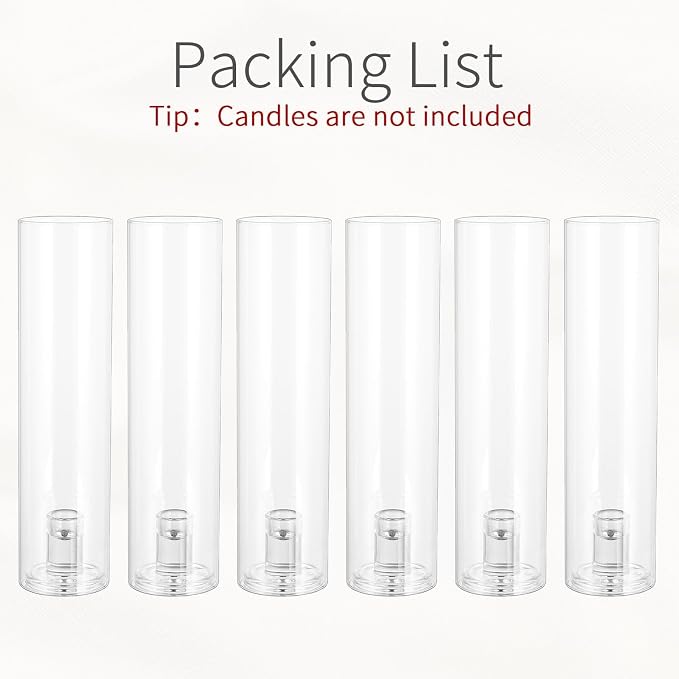 Glass Hurricane Candle Holder: 11.8" Tall Candlestick Holder Bulk with Cylinder Windproof Cover Set of 6 Clear Taper Candle Holders for Wedding Party Birthday Christmas Decor