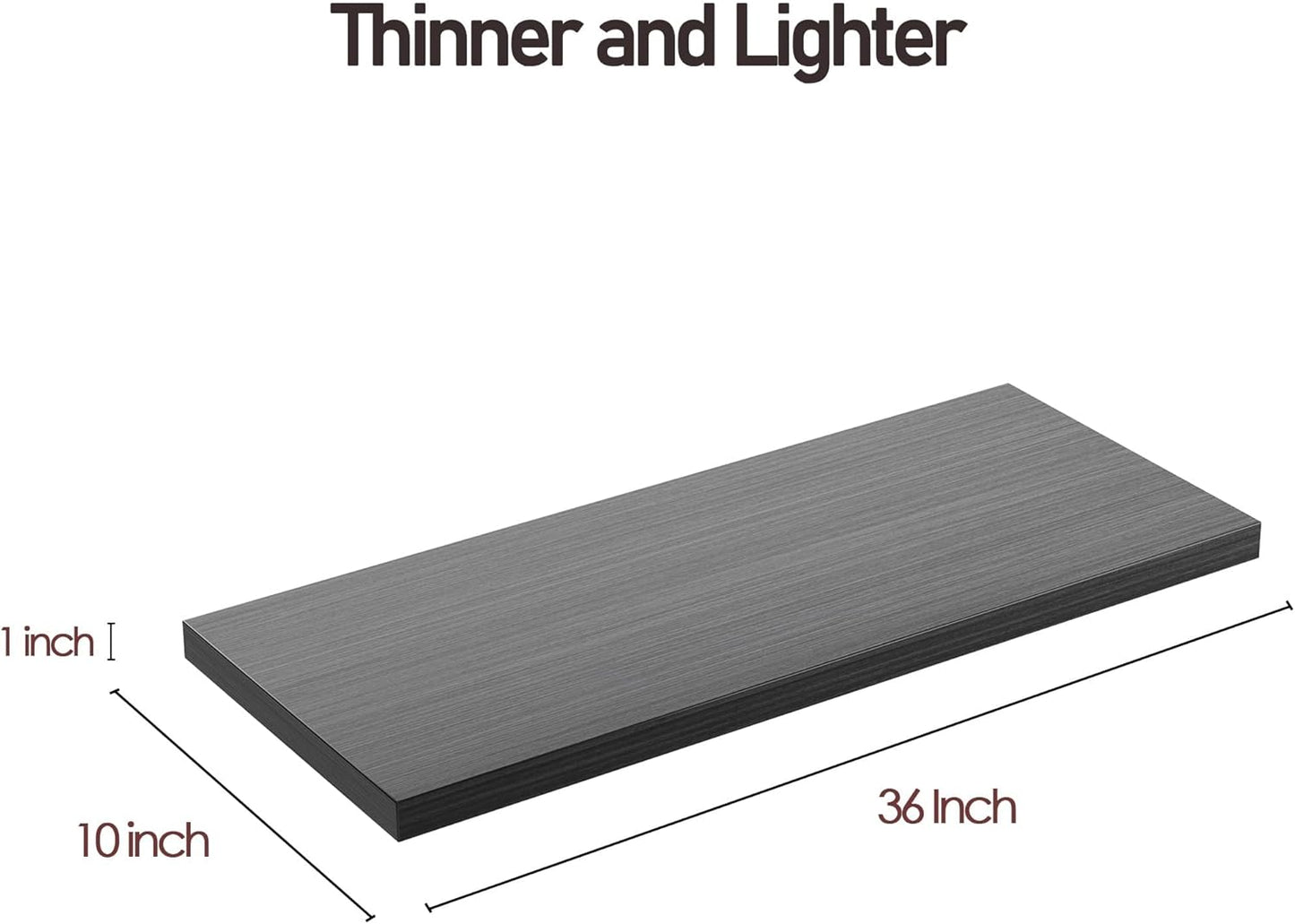 Wall Shelf Set of 2,Dark Wood Floating Shelves 36 in W x 10 in D x 1 in H, Wooden Floating Wall Shelf with Invisible Brackets for Living Room/Bedroom/Bathroom/Kitchen Storage and Decor