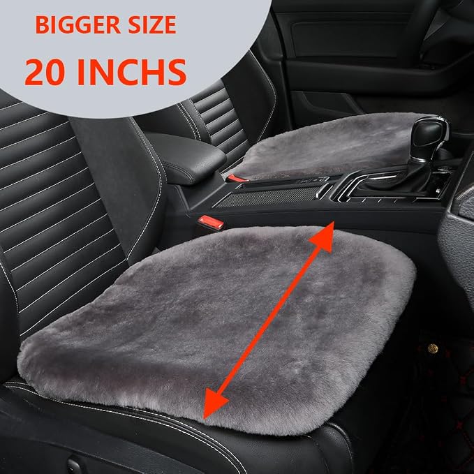 OGLAND 2 Pack Fuzzy Genuine Sheepskin Car Seat Covers for Women Auto Interior Accessories Cushiona with Soft Wool Fur Non-Slip, Graphite