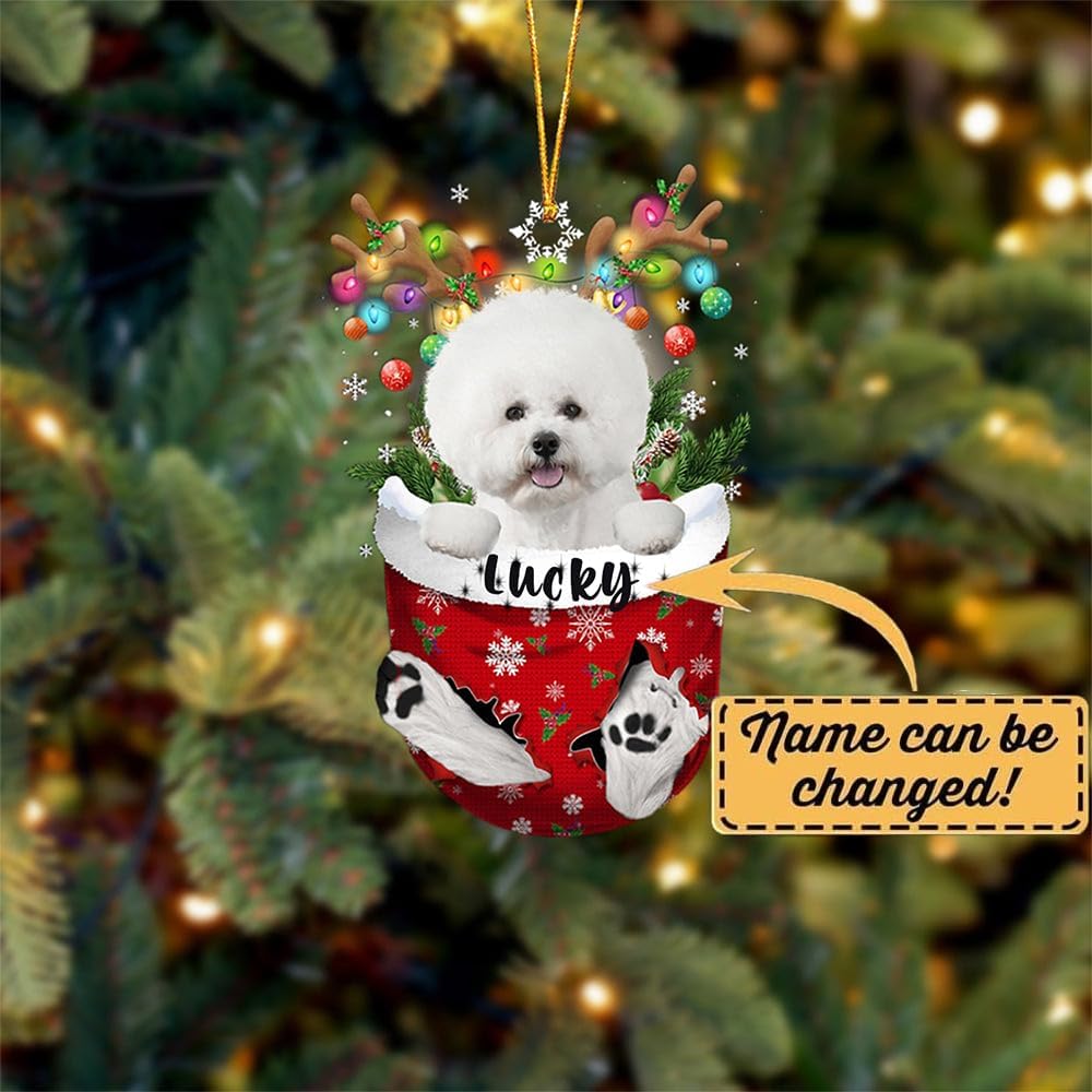 White Bichon Frise Dog Christmas Ornament, White Bichon Frise in Snow Pocket Christmas Tree Ornament, Dog Lovers Gift Idea Xmas, Christmas Decorations for Tree, Christmas Ornament Gift for Dog Lovers