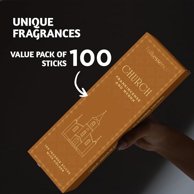 Folkulture Church Incense Sticks with Holder (100 Sticks) | Frankincense & Myrrh Catholic Incense Stick for Prayer, Daily Worship | No Charcoal,Organic,Non Toxic, 45 Mins, Long Burning Insence-Sticks