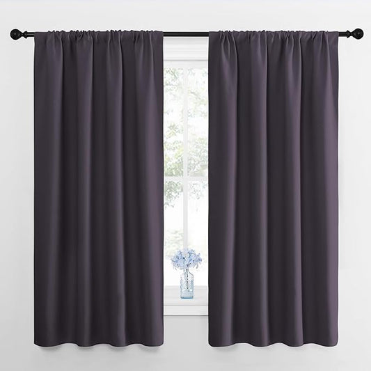 NICETOWN Blackout Curtains for Bedroom, Blackout Curtain Panels, Greyish Purple, 1 Pair, 42 by 45-inch, Window Treatment Energy Saving Thermal Insulated Solid Rod Pocket Blackout Drapes/Draperies