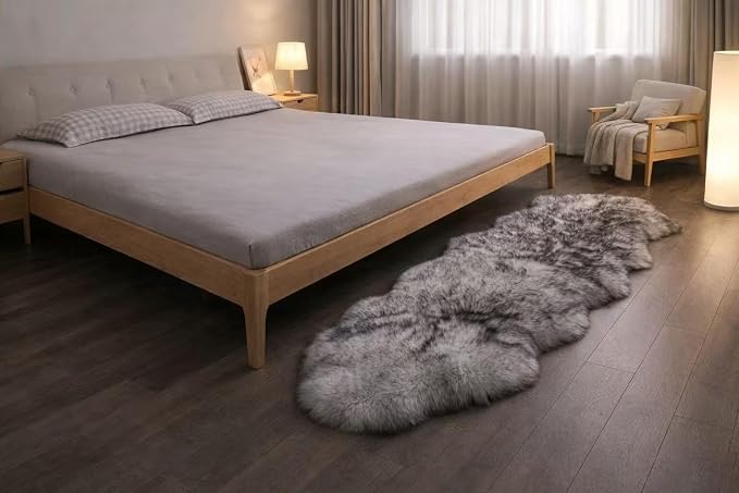 Sheepskin Rug, Fluffy Shag Area Rug, Super Soft 24” x 72“ Sheepskin Hair Rug, Silver Grey Pile Rug, Decorative Throw Rugs for Bedrooms, Children's Rooms, Living Rooms (Silver Grey, 24" x 72")