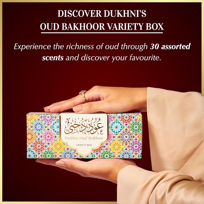 Oud Bakhoor Variety Box by Dukhni | Assorted Box | 30 Pieces Bakhoor | Gift Set & Refill Kit | Arabic Incense | Islamic Gifts, Eid & Ramadan Gift | Luxurious, Long Lasting