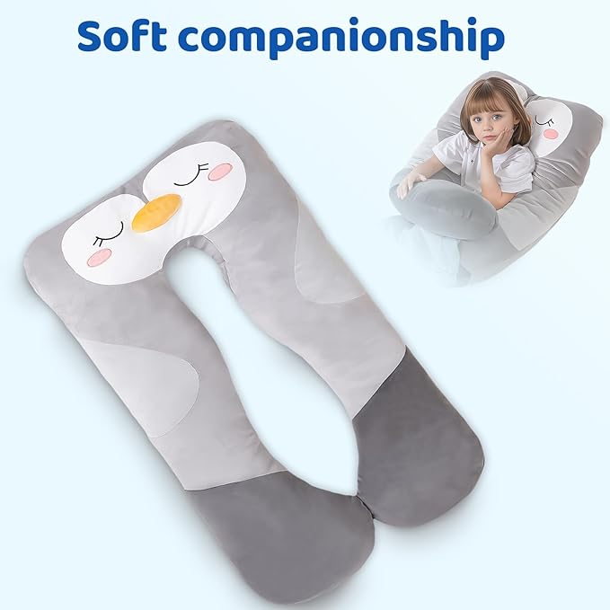 47x23 inch U Shaped Long Plush Body Pillows for Kids, Stuffed Animal Penguin Soft Large Pillow for Sleeping, Big Cute Plushies, Washable Cover, Gift for Boys and Girls
