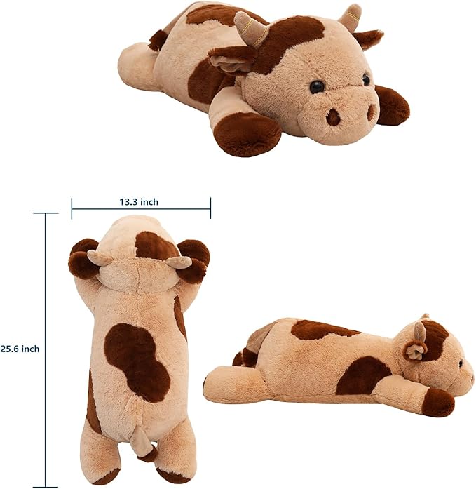 YESGIRL 25.6 inch 5 lbs Cow Weighted Stuffed Animals, Large Weighted Plush Animal, Cute Plush Toy Pillow, Soft Kawaii Plushie Gifts for Adults, Kids, Boys and Girls