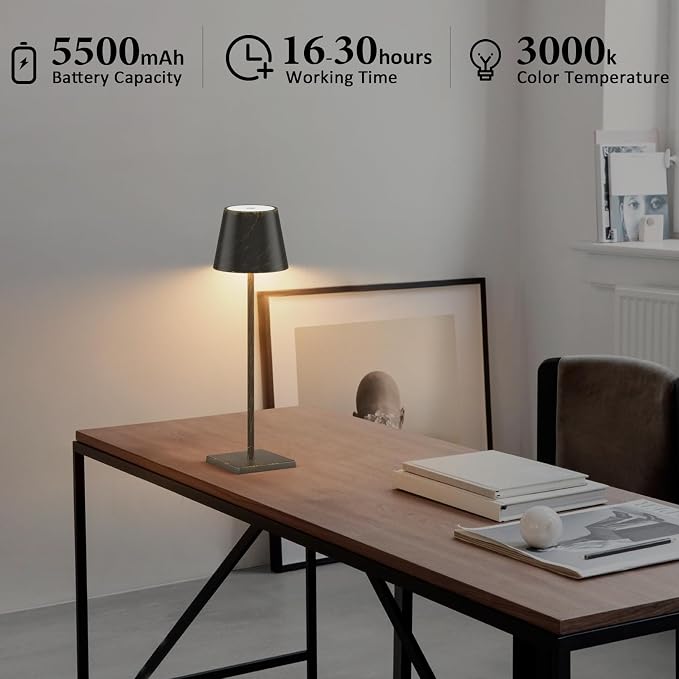 2-Pack Rechargeable Table Lamps LED Cordless Table Lamp 5000mAh Battery Operated Table Light Stepless Dimmable Portable Desk Lamp for Restaurant/Table/Bedroom/Outdoor (Copper)