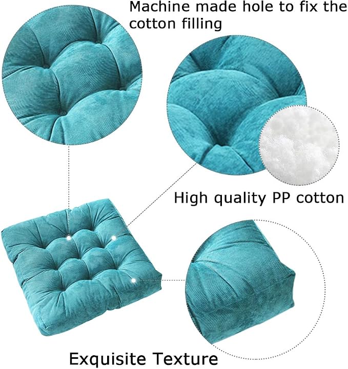 Tiita Floor Cushions Pillows Set of 2 Patio Seat Cushion Pads Square Chair Pad for Indoor/Outdoor Chairs Sitting 22" x 22" Throw Pillow, Blue