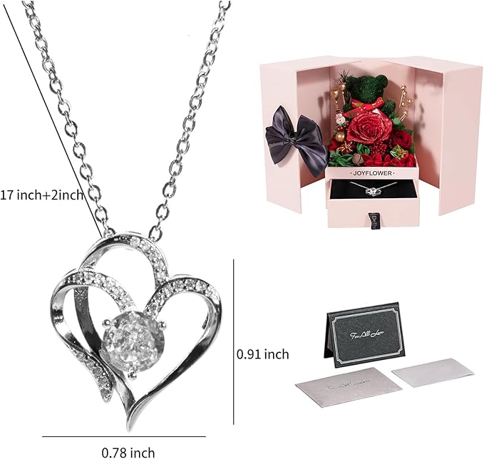 JoyFlower for Women, Christmas Decor with Forever Flowers, Preserved Flowers Bear with Necklace Gifts, Unique Eternal Rose Bear Gift on Christmas for Girlfriend Wife Mom Grandma Her
