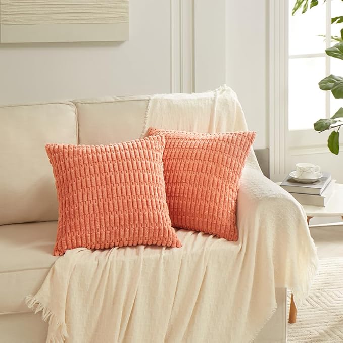 Fancy Homi 4 Packs Decorative Throw Pillow Covers for Living Room Couch Bed, Modern Farmhouse Boho Home Décor Accent Cushion Case, 26" x 26" (Pack of 4), Coral