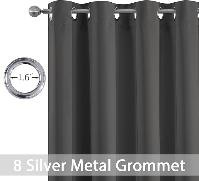 Yakamok Wide Thermal Blackout Patio Door Curtain Panel, Charcoal Grey Grommet Sliding Door Insulated Curtains, Extra Wide Curtains for Sliding Glass Door, Charcoal Grey, W52 x L84, 1 Panel