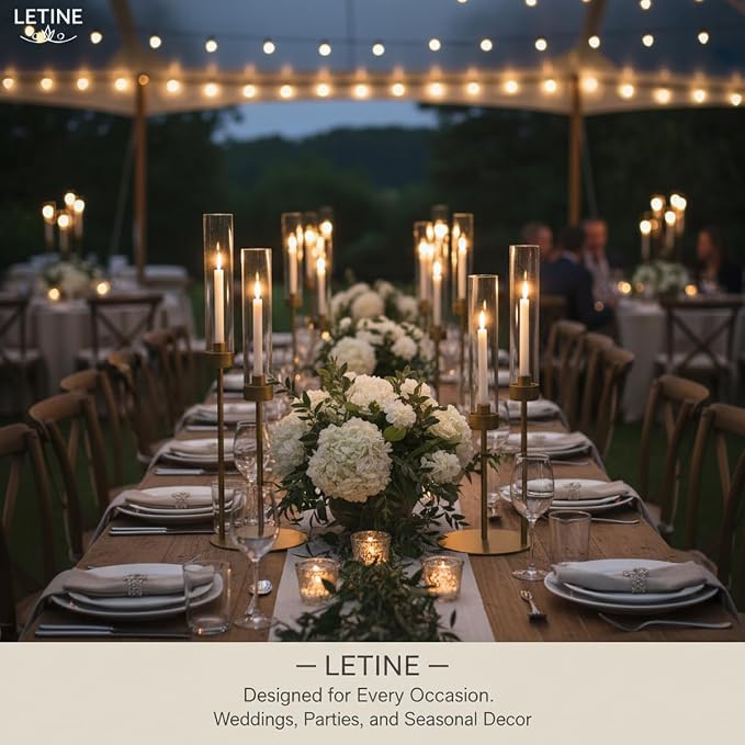 LETINE 3-Arm Gold Candelabra, Tall Candle Stick Holder 23.03",Candelabras with Glass Lampshade & Heavy Base - Ideal Candelabra Centerpieces for Indoor Outdoor Tables Wedding Party Decor (1 Pack)