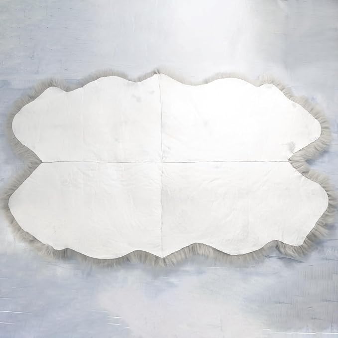 Woolous Sheepskin Rug 4x6 ft - Large Genuine New Zealand Lambskin Wool Quad Pelt Sheep Skin Fur Throw Area Rug for Nursery, Bedroom, and Living Room Decor (Linen)