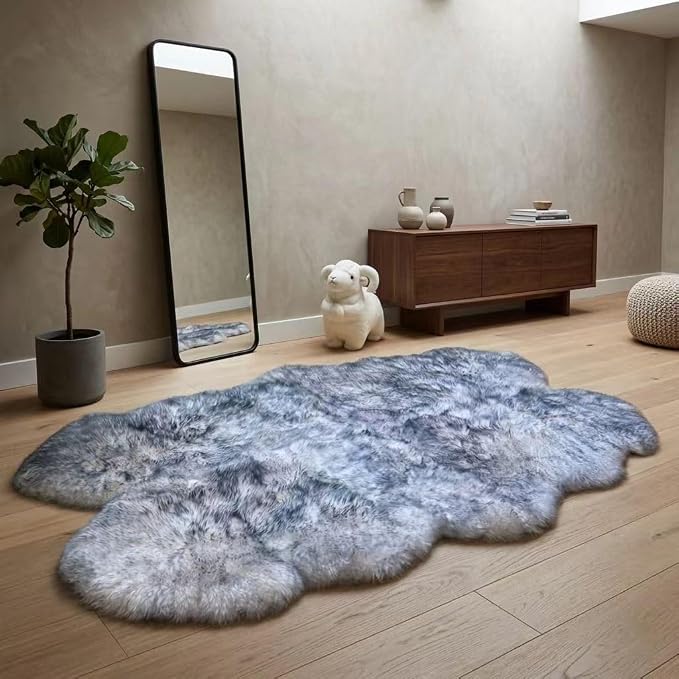 Sheepskin Rug, Fluffy Shaggy Area Rug, Super Soft 48‘’ x 72‘’ Sheepskin Hair Rug, Plush Rug, Decorative Rugs for Bedroom, Children's Room, Living Room(Silver Grey, 48"×72”)