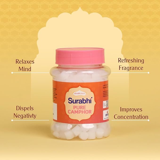 Shubhkart Surabhi 100% Pure Camphor Crystals or Aromatherapy, Incense, Odor Eliminator, Puja (Surabhi Camphor, 100 g)