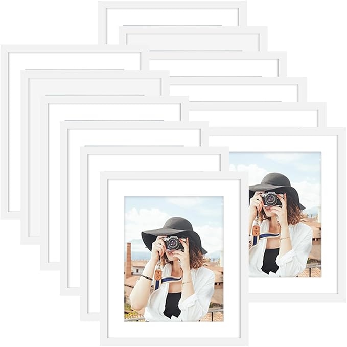 Picrit 10x12 Picture Frame Set of 12, Display 8x10 with Mat or 10x12 without Mat, Photo Frames for Wall Mounting or Table Top Display, White