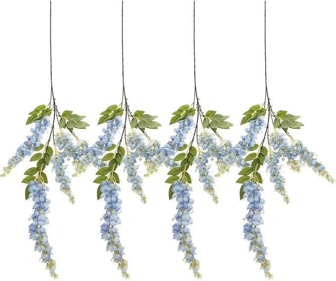 4pcs 47.2-inch Artificial Fake Wisteria Hanging Flower Garland Silk Flower String Home Party Decoration White Blue Pink Purple (Blue)