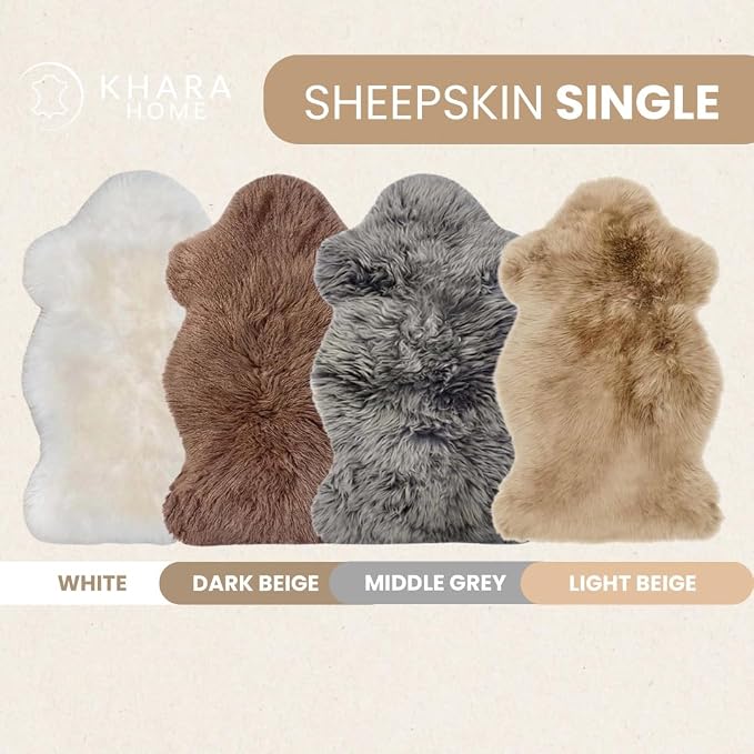 Octo Sheepskin Area Rug 6x6 Ft – 100% Genuine Long Hair Lambskin – Premium Soft & Fluffy Light Beige Rug for Bedroom or Living Room – Made in Argentina