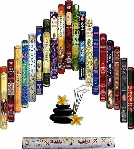 Giftbrit Hem Incense Sticks Variety Pack - 15 Fragrances (300 Sticks Total) - Sandalwood, Lavender, White sage & More - 1 x Giftbrit Holder - Long-Lasting Aromatherapy for Meditation, Yoga, Relaxation