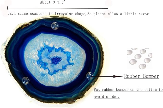 JIC Gem 3-3.5" Dyed Blue Color Agate Coastes Polished Natural Agate Geode Slices Set of 4