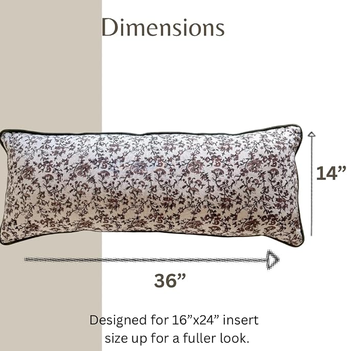 Palm & Loom 100% Cotton Linen - Long Lumbar Cushion Cover - Kavi Decorative Throw Pillow Case with Moss Green & Brown with Piping - Modern Traditional Living Room,Sofa, Bedroom Pillow Cover-14x36 Inch