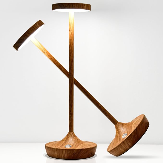 Set of 2 Cordless Table Lamps, Rechargeable 6000mAh LED Desk Lamps, Up to 72 Hours, Touch Control with 3-Level Dimming, Waterproof for Restaurant, Dining, Patio & Home Decor (Bamboo Pattern)