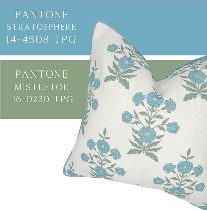 Jillien Harbor Amelia 20" x 20" Floral Throw Pillow Cover Blockprint 50 cm x 50 cm Grandmillennial Home Decor (20" x 20")