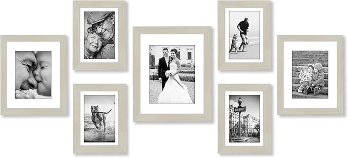 Americanflat Set of 7 Picture Frames with Shatter-Resistant Glass - Gallery Wall Frame Set with One 11x14, Two 8x10 and Four 5x7 Frames - Signature Collection - Light Wood
