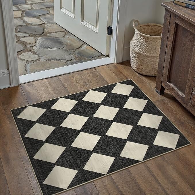 PureCozy Machine Washable 2x3 Area Rugs for Entryway Modern Soft Black and White Checkered Indoor Door Mats Non-Slip Stain Resistant Low Pile Accent Small Rug for Bedroom Kitchen Laundry Entrance