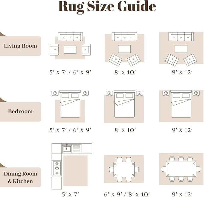 Homemate Washable Rug 8x10 Area Rugs - Vintage Faux Wool Rugs for Living Room Bedroom Dining Room - Non Slip Foldable Carpet Indoor Area Rug for Home Decor（8'x10', Brown
