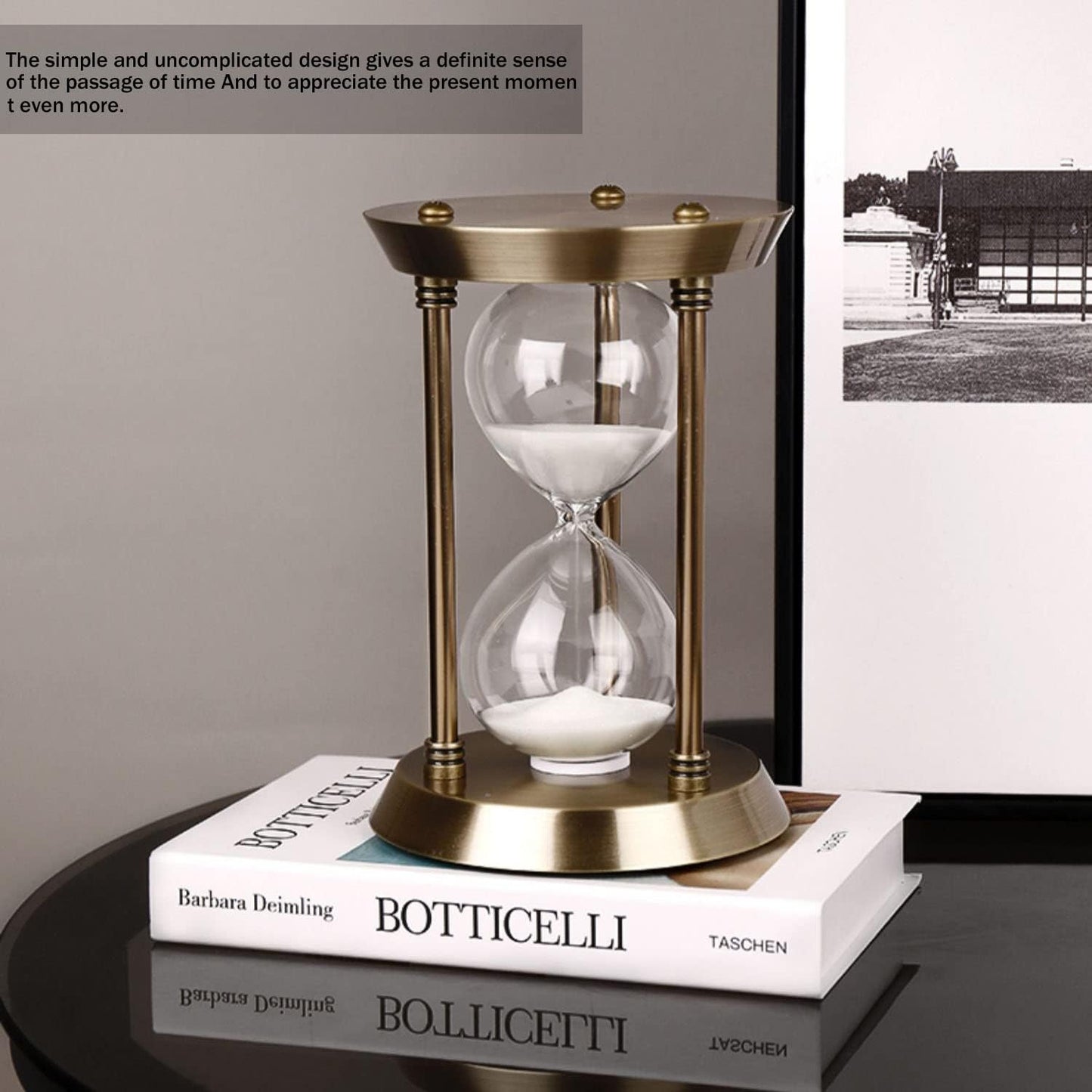 Sand Timer 15 Minutes,Hour Glass,Metal Vintage Hourglass,Hourglass Decor,for Home Decoration Office Desk Wedding Party Decor Kitchen Timer (White Sand)