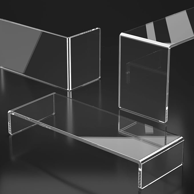 HIIMIEI Acrylic Display Riser, 6 Pcs 12" Large Acrylic Risers, Thickened to 5mm Clear Rectangular Display Shelf for Cupcake Stand, Tiered Display Stand for gemstone, curio, figurines, Collectibles