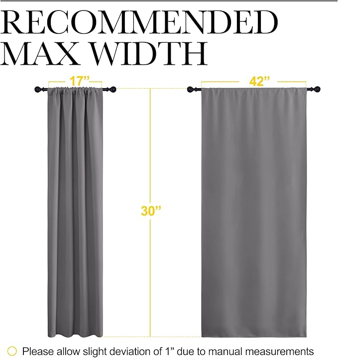 NICETOWN RV Bunk Curtains, Grey Kitchen Window Curtains Over Sink, Thermal Insulated Rod Pocket Blackout Blinds & Drapes for Small Windows (2 Panels, W42 x L30 -Inch)