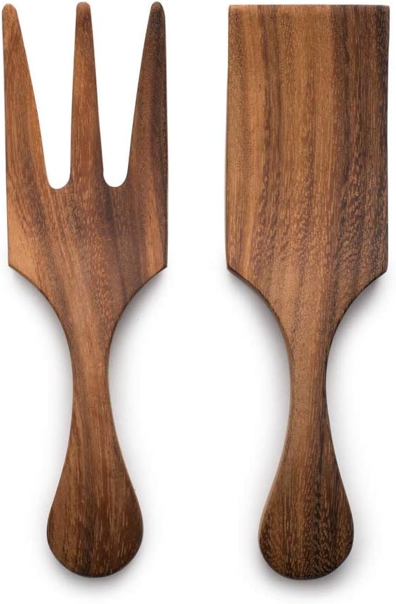 Ironwood Gourmet Acacia Wood Salad Utensil Set, 1.75 x 2.75 x 10 inches, Farmhouse Style Large Salad Serving Utensils