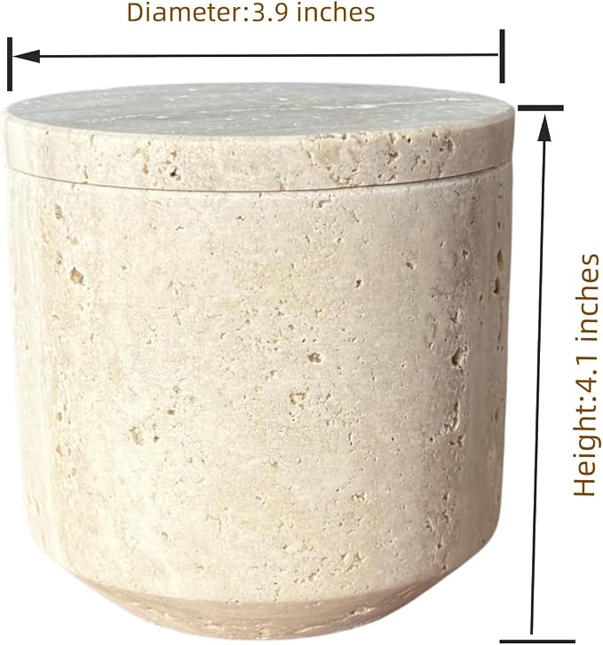 Natural Marble Hole Stone Cosmetic Cotton Swab Sundry Small Tank Storage Box Jar with Lid (Yellow Travertine)