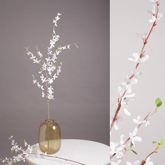 Artificial Forsythia Branches, 6 Pcs 39.4 Inch Spring White Flowers Cherry Blossom, Artificial Flowers for Decoration, Silk Forsythia Flowers Artificial Orchids Wedding Office Home Table Decor