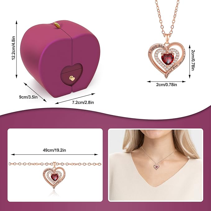 Preserved Purple Real Rose with Heart Necklace, Forever Flowers Rose Valentines Day Gifts for Her, Girlfriend, Wife, Mom, Women, on Mothers Day, Birthday, Anniversary, Thanksgiving, Christmas