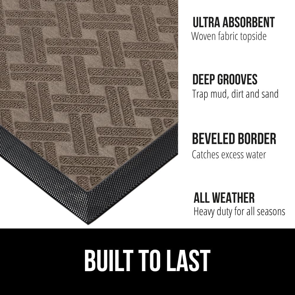 GORILLA GRIP 100% Waterproof All-Season WeatherMax Doormat, 72x24, US Designed Natural Rubber, Stain and Fade Resistant, Low Profile Indoor Outdoor Door Mats, Easy Clean Patio Mat, Taupe Basket Weave