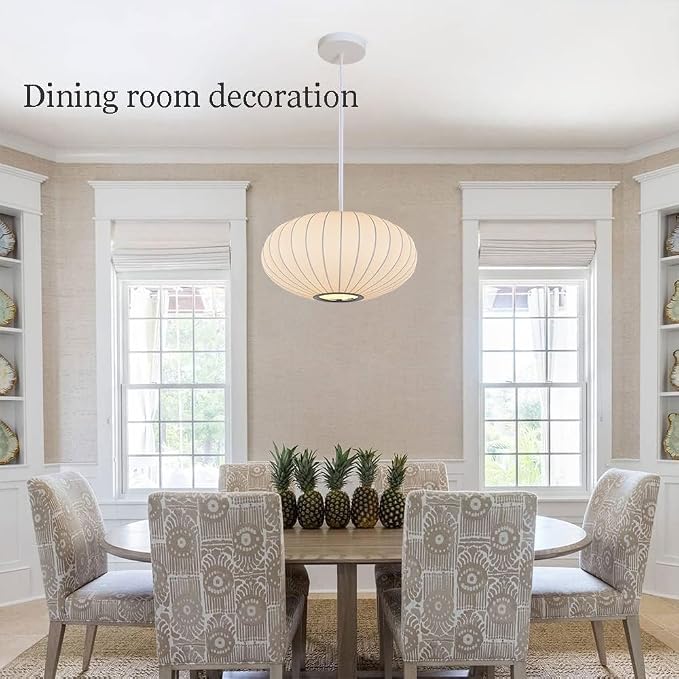 Italian Simplicity Style Silkworm Cocoon Pendant Light Post-Modern Single Head Lantern Flat Shape Silkworm Cocoon Lamp White for Caffe House Dining Room Showroom Hollow Hanging Luminaire