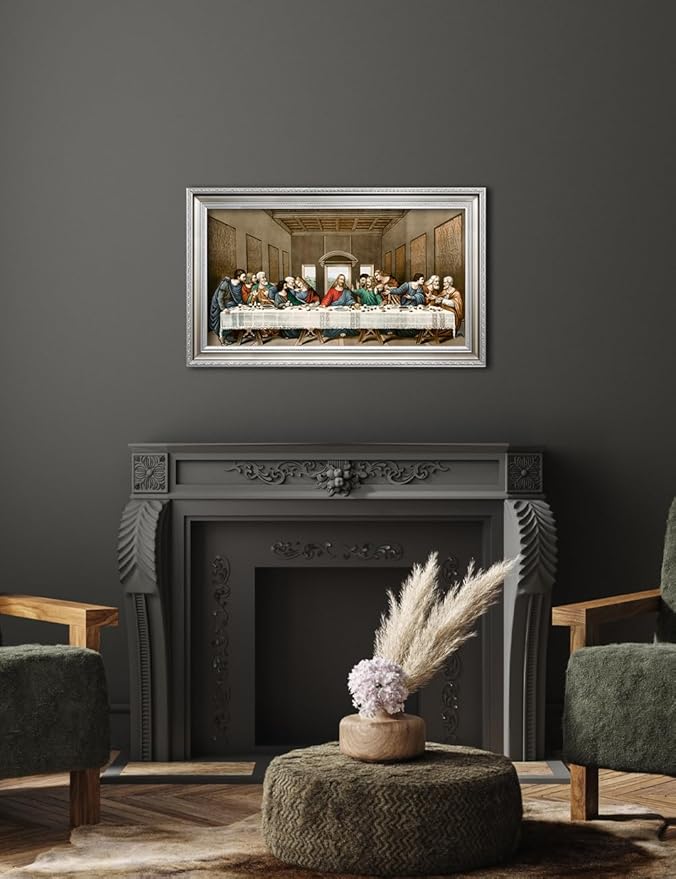 DECORARTS - The Last Supper, Leonardo da Vinci Classic Art Reproductions. Giclee Prints Acid Free Cotton Canvas with Matching Silver Solid Wooden Frame. Total Framed Size: 34.5" W x 20.5" H