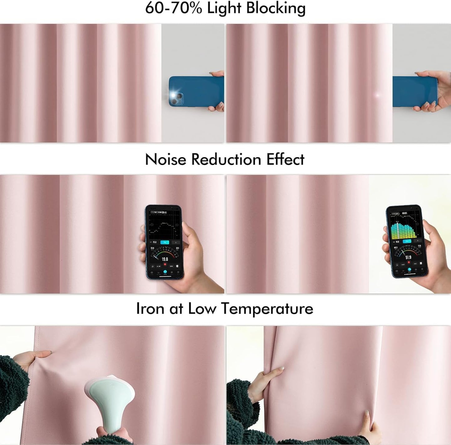 MIULEE Baby Pink Back Tab Blackout Curtains 84 Inch Length 2 Panels Set for Living Room Bedroom Privacy, Rod Pocket/Pinch Pleated Thermal Insulated Room Darkening Light Blocking Curtains 52x84 Inch