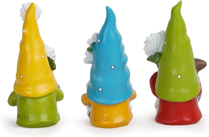 Hodao Spring Decorations for Home - Colorful Garden Gnomes Figurines with Flowers & Tools – Spring Summer Indoor Decor for Table, Lawn, Window Sill – Gift for Garden Lovers