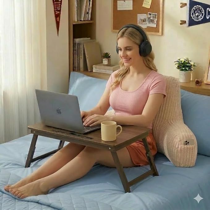 Reading Pillow for Sitting in Bed with Arm,White Corduroy, M | Sitting Pillow for Teens Back Support,17" Backrest Pillow Supports Reading,Gaming & Relaxing in Bed,Couch,Floor