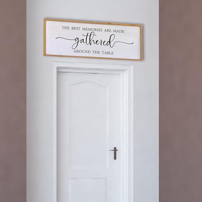The Best Memories Are Made Gathered Around The Table Wall Decor 40"x15" Large Rustic Farmhouse Dining Room Wood Framed Modren Signs Kitchen Home Simple Hanging Wall Art (Wood)