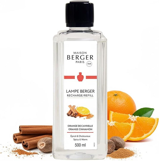 Maison Berger Orange Cinnamon Lampe Berger Refill, 500 ml (16.9 fl oz), 2-in-1 Catalytic System, Neutralizes Odors and Diffuses Fragrance, Ginger, Orange, Tonka Bean, Nutmeg, Cinnamon, Made in France