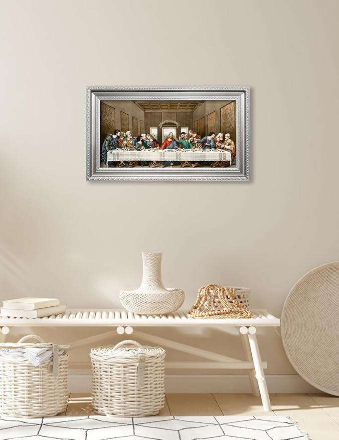 DECORARTS - The Last Supper, Leonardo da Vinci Classic Art Reproductions. Giclee Prints Acid Free Cotton Canvas with Matching Silver Solid Wooden Frame. Total Framed Size: 28.5" W x 16.5" H