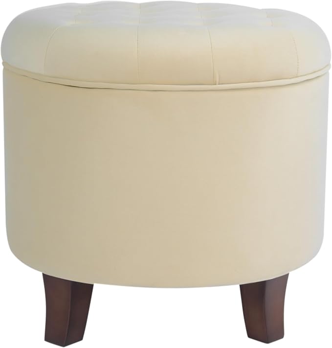 HomePop 19" Velvet Button Tufted Round Storage Ottoman - Cream