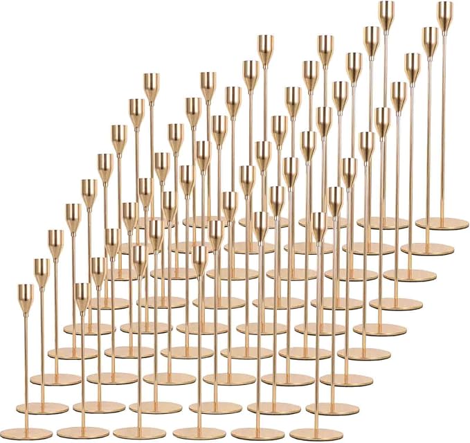 Set of 54 Gold Candlestick Holders Bulk, 3 Size Decorative Taper Candle Holder for Candlesticks Vintage Metal Candle Sticks Holders for Wedding Dinner Table Centerpiece Christmas Decor