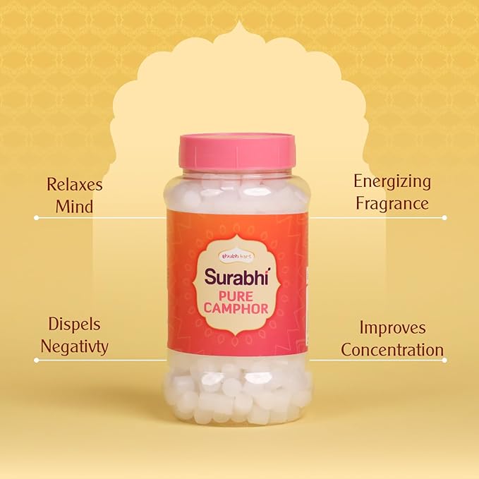 Shubhkart Surabhi 100% Pure Camphor Crystals or Aromatherapy, Incense, Odor Eliminator, Puja (Surabhi Camphor, 250 g | 8.8 oz)
